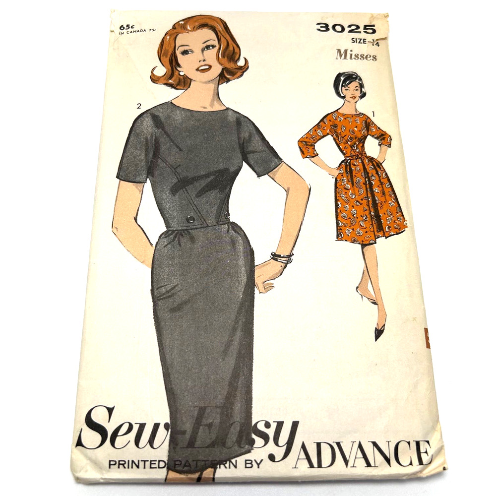 Advance Vintage 1960's Pattern #3025 Misses Dress With Two Skirts Size 14